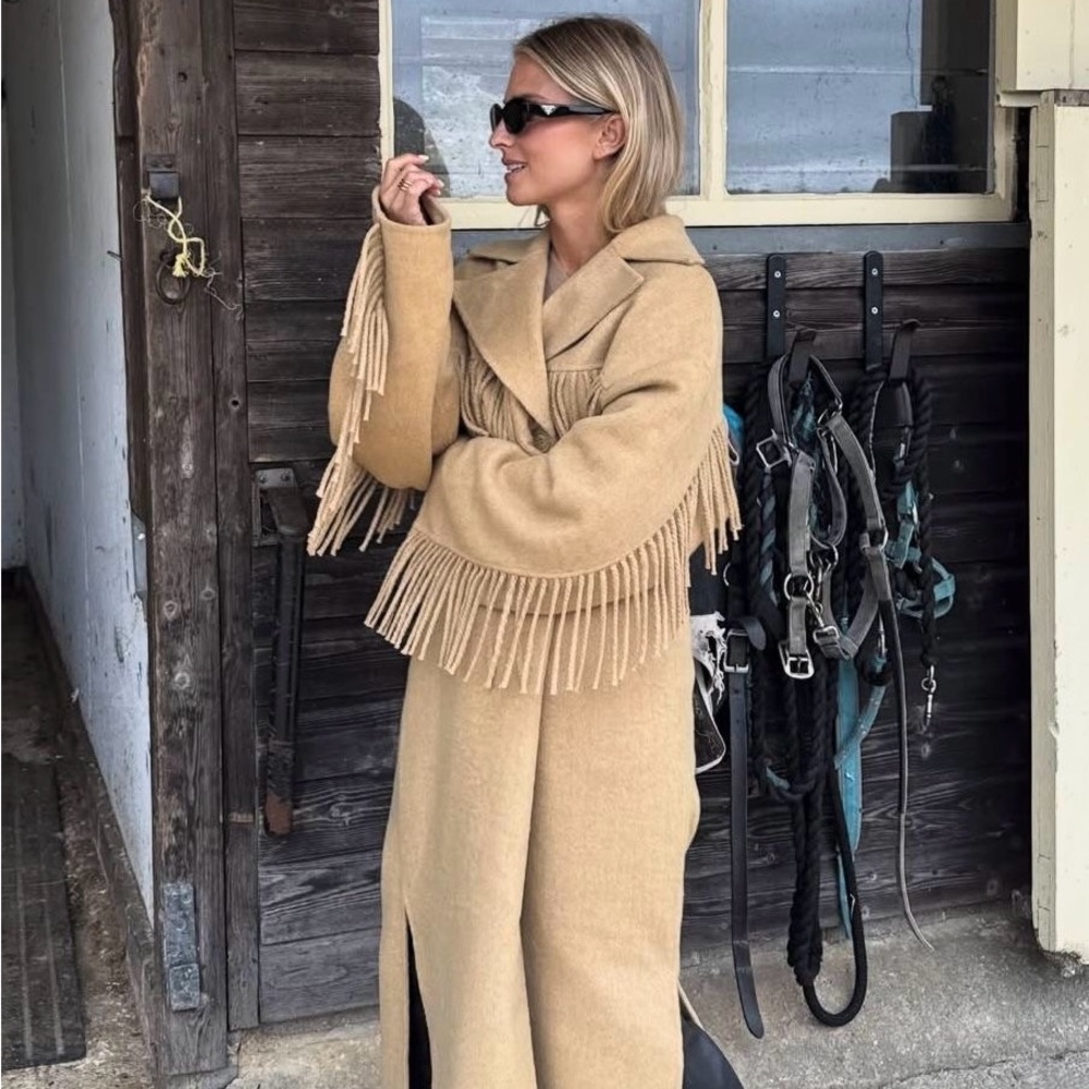 Na-kd Tan Fringe Long Coat